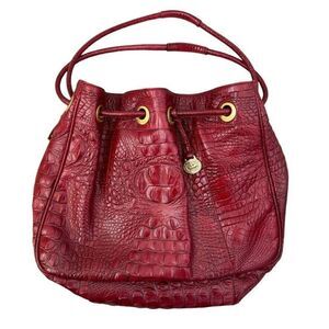 Brahmin Vintage Red Croc Embossed Leather Bucket Large Hobo Shoulder Bag Purse